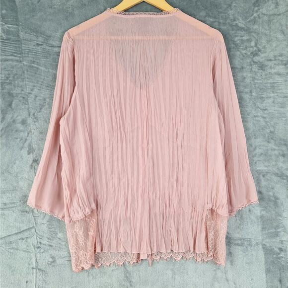 Womens Top XL Pink Boho Feminine Floral Lace Dainty‎ Romantic Coquette Pleated - Picture 6 of 6